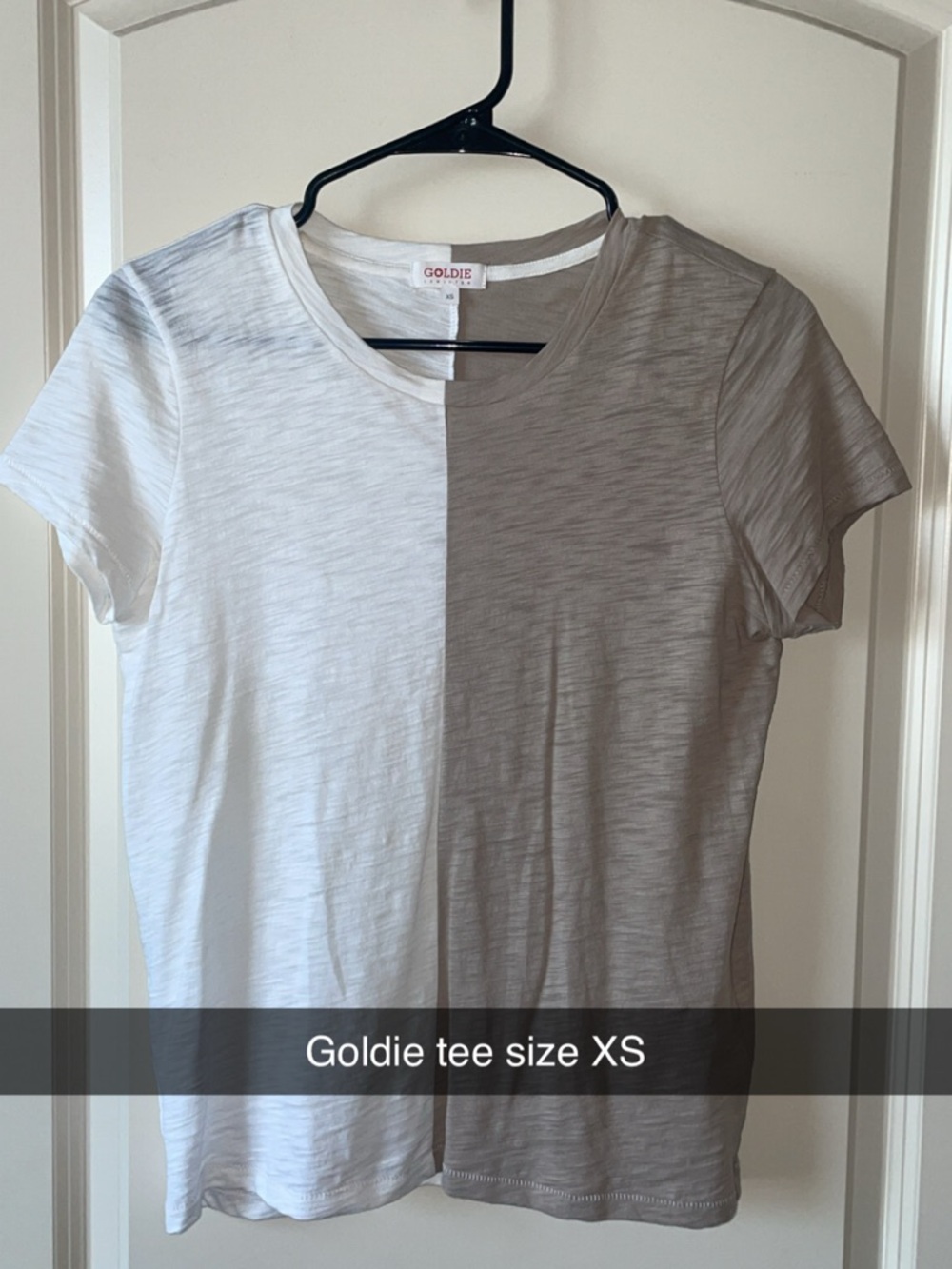 Goldie Two-Tone White & Taupe Split Short Sleeve Tee